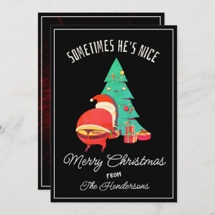 Cartes Pour Fêtes Annuelles Funny Joyeux Noël Salutation Naughty Père Noël Thè