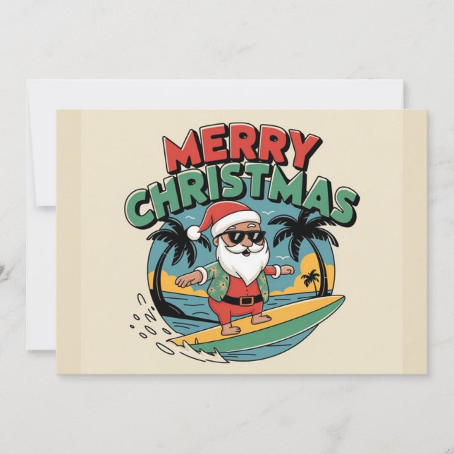 Cartes Pour Fêtes Annuelles Funny Joyeux Noël surf Père Noël vacances d'été (Devant)