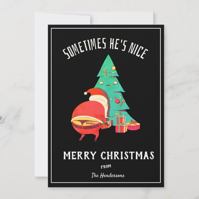 Cartes Pour Fêtes Annuelles Funny Joyeux voeux de Noël Naughty Père Noël Black (Devant)