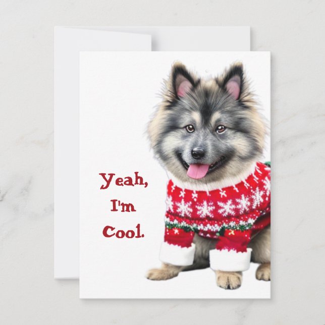 Cartes Pour Fêtes Annuelles Funny Keeshond dans le pull de Noël (Devant)