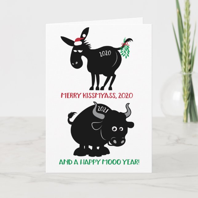 Cartes Pour Fêtes Annuelles Funny Kissmyass 2020, Passons À 2021 Année De L'Ox (Devant)
