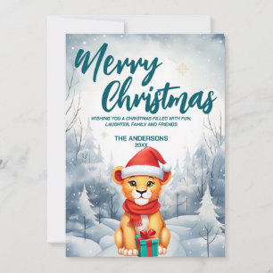 Cartes Pour Fêtes Annuelles Funny Lion Merry Xmas arbre neige Fête
