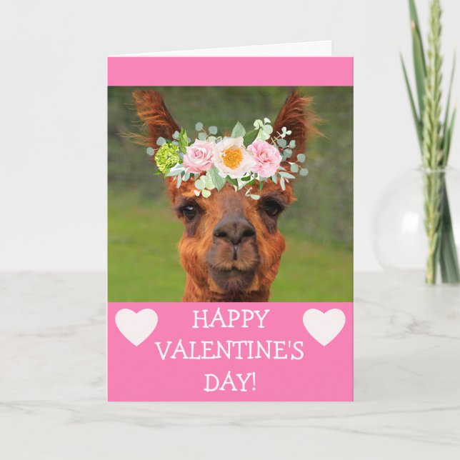 Cartes Pour Fêtes Annuelles Funny Llama Flower Tiara Saint Valentin (Devant)