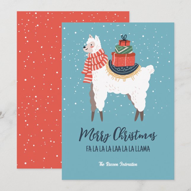 Cartes Pour Fêtes Annuelles Funny Llama Vacances d'hiver Joyeux Noël (Devant / Derrière)