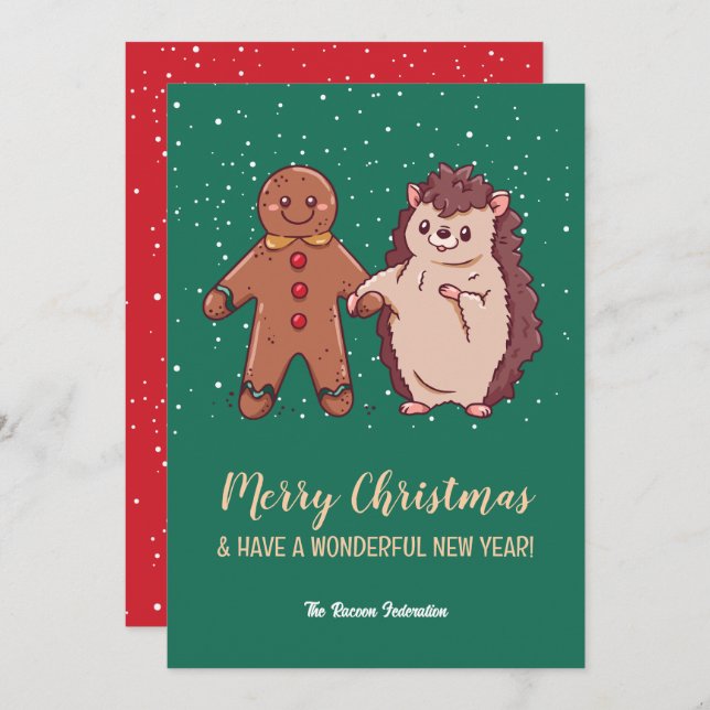 Cartes Pour Fêtes Annuelles Funny mignon Hérisson Joyeux Noël Bonne année (Devant / Derrière)