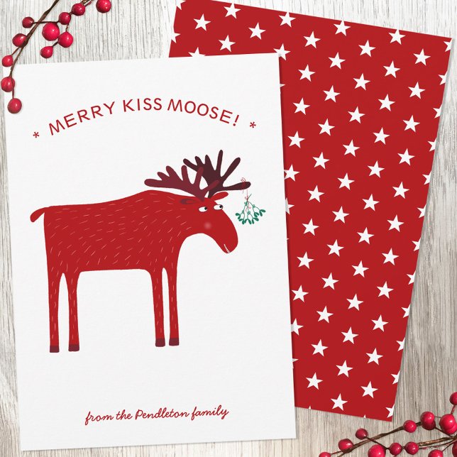 Cartes Pour Fêtes Annuelles Funny Moose Holiday Card (Merry Kiss Moose fun elk Christmas holiday postcard)