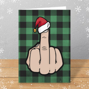 Cartes Pour Fêtes Annuelles Funny Moyen Doigt Santa Chapeau Plié Noël