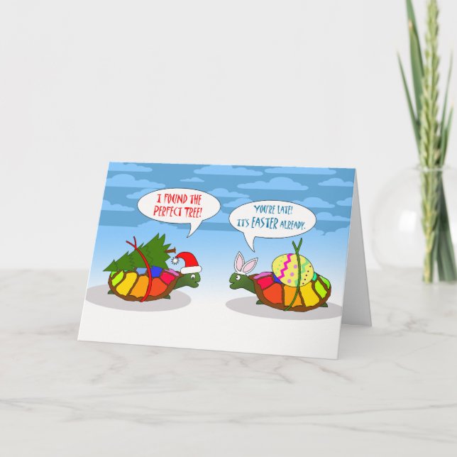 Cartes Pour Fêtes Annuelles Funny Noël Belated, Tortue Lente avec Arbre (Devant)