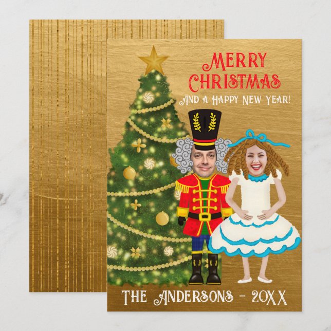 Cartes Pour Fêtes Annuelles Funny Nutcracker & Clara Ajouter Votre Visage Noël (Devant / Derrière)
