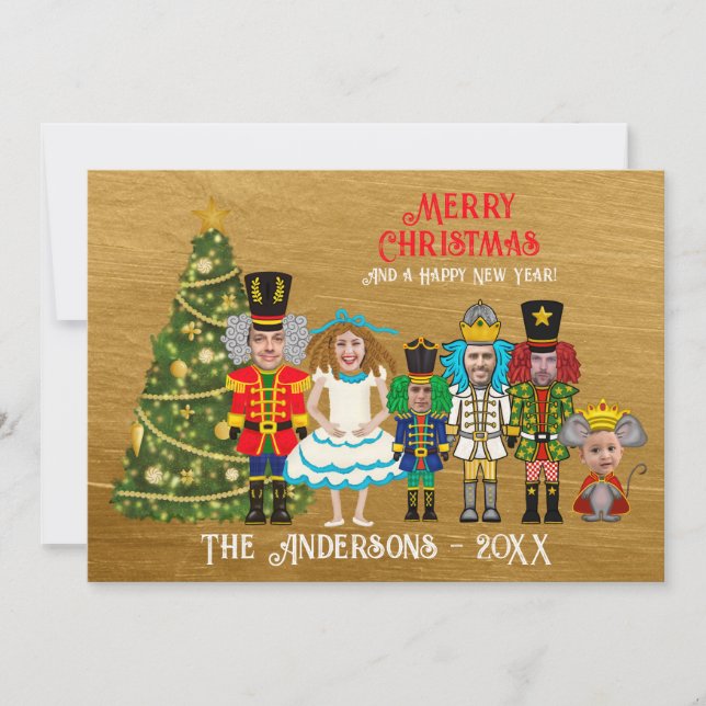 Cartes Pour Fêtes Annuelles Funny Nutcracker Famille de 6 | Maman Papa Quatre  (Devant)