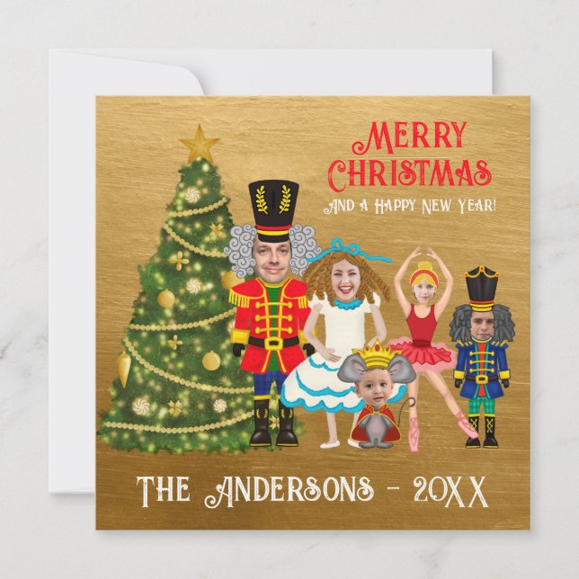Cartes Pour Fêtes Annuelles Funny Nutcracker Famille de cinq (Devant)