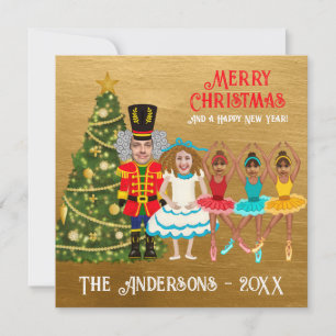 Cartes Pour Fêtes Annuelles Funny Nutcracker Famille de cinq   Trois filles