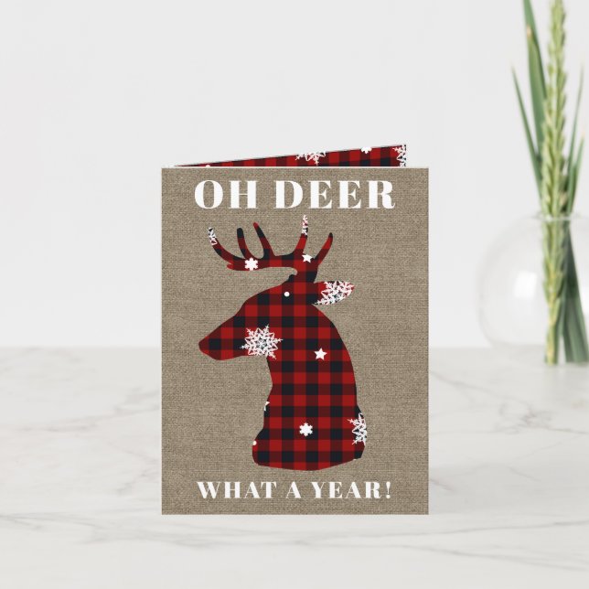 Cartes Pour Fêtes Annuelles Funny Oh Deer Buffalo Plaid Burlap (Devant)