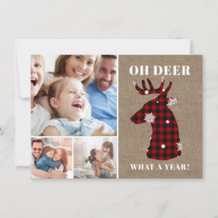 Cartes Pour Fêtes Annuelles Funny Oh Deer Plaid Snowflakes Photo Collage
