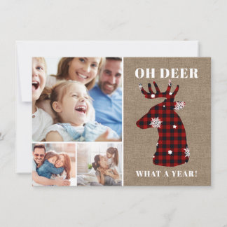 Cartes Pour Fêtes Annuelles Funny Oh Deer Plaid Snowflakes Photo Collage