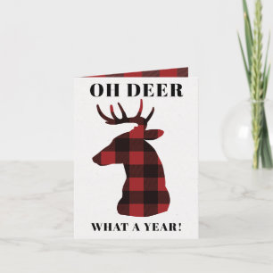 Cartes Pour Fêtes Annuelles Funny Oh Deer What a Year Buffalo Plaid Deer