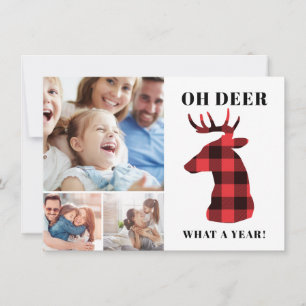 Cartes Pour Fêtes Annuelles Funny Oh Deer What a Year Plaid Photo Collage