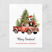 Funny Panda dans Red Retro Van Xmas