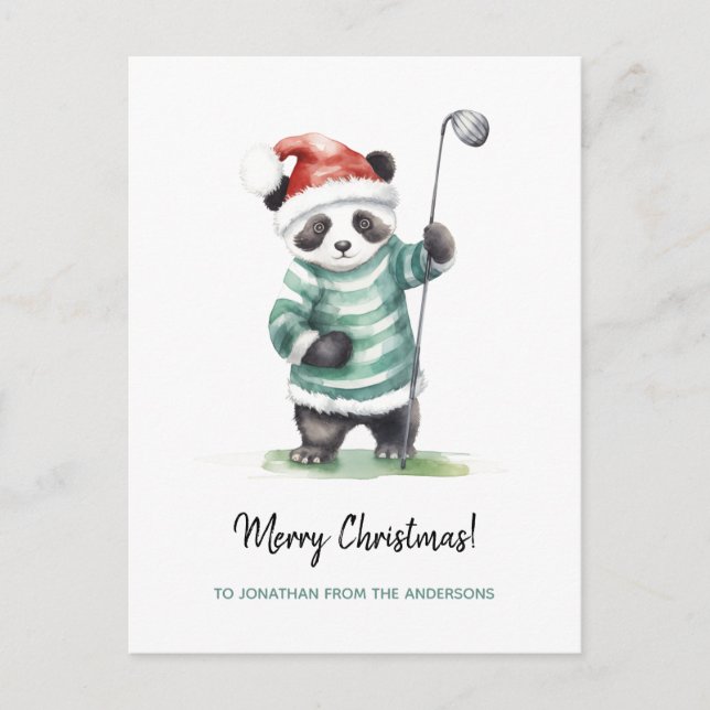 Cartes Pour Fêtes Annuelles Funny Panda jouant au golf Noël (Devant)
