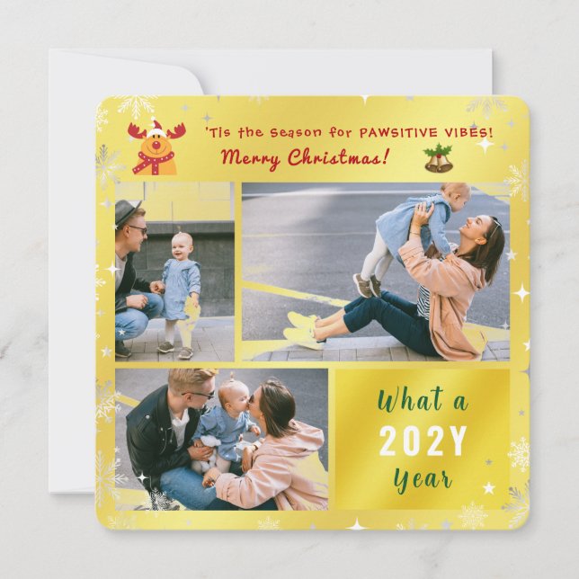 Cartes Pour Fêtes Annuelles Funny Pawsitive Rudolph Élégant mignon photo dorée (Devant)