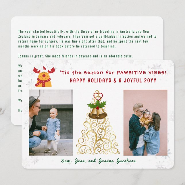 Cartes Pour Fêtes Annuelles Funny Pawsitive Rudolph Happy Holidays 2 Photos (Devant / Derrière)