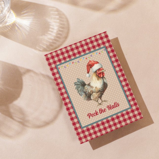 Cartes Pour Fêtes Annuelles Funny Peck Halls Rooster Ferme Noël (Créateur téléchargé)