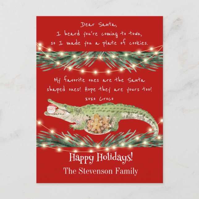 Cartes Pour Fêtes Annuelles Funny Père Noël Cookies Red Festive Gator (Devant)