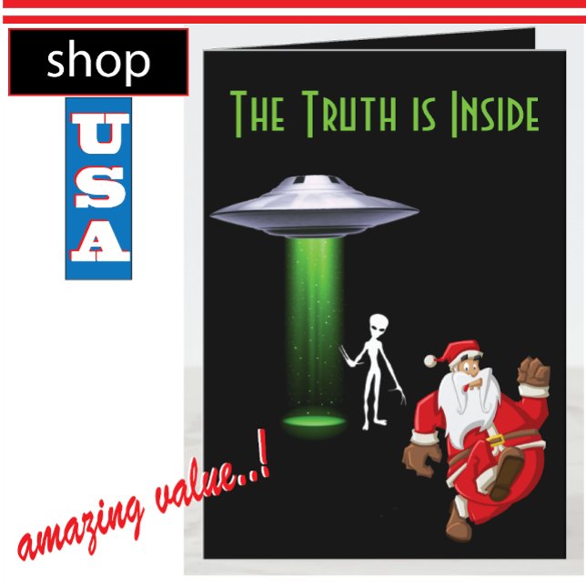 Cartes Pour Fêtes Annuelles Funny Père Noël exécutant UFO (Créateur téléchargé)