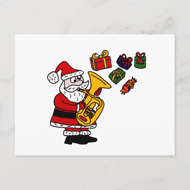 Cartes Pour Fêtes Annuelles Funny Père Noël Jouer Tuba Art de Noël (Devant)