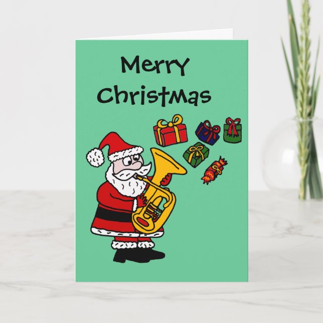 Cartes Pour Fêtes Annuelles Funny Père Noël Jouer Tuba Art de Noël (Devant)
