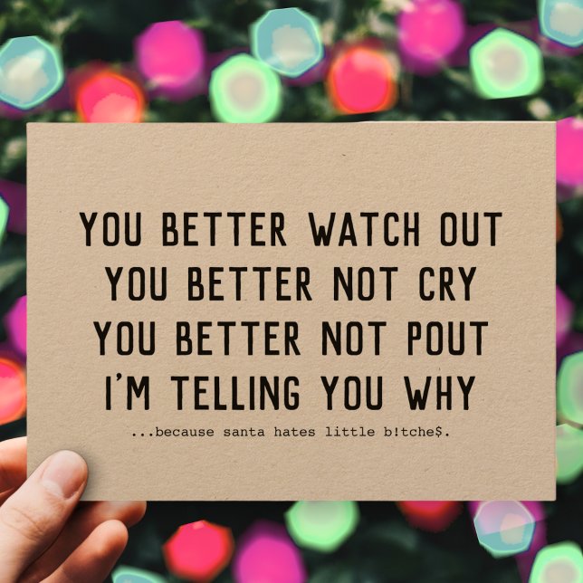 Cartes Pour Fêtes Annuelles Funny Père Noël Vient À Town Kraft Xmas (Créateur téléchargé)