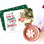 Cartes Pour Fêtes Annuelles Funny Pet Christmas Card, liste coquine<br><div class="desc">Tout est amusant et Jeux 'jusqu'à ce que Père Noël vérifie la liste des vilains ! Cette jolie carte de Noël est parfaite pour les animaux de compagnie ou les enfants. Customisez avec vos noms,  salutation de vacances et photo.</div>