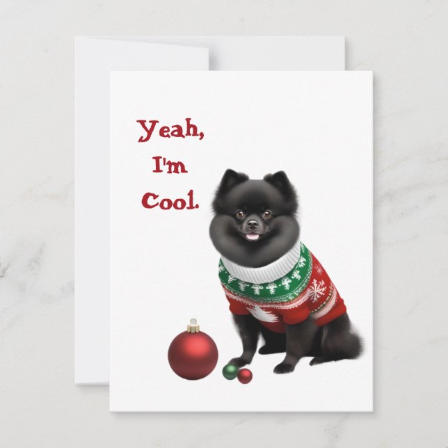 Cartes Pour Fêtes Annuelles Funny Pomeranian dans le pull de Noël (Devant)
