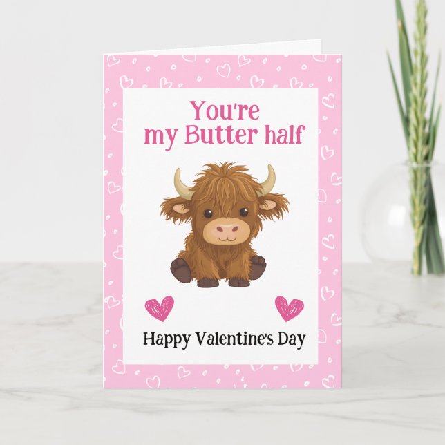 Cartes Pour Fêtes Annuelles Funny Pun Highland Cow Valentine (Devant)