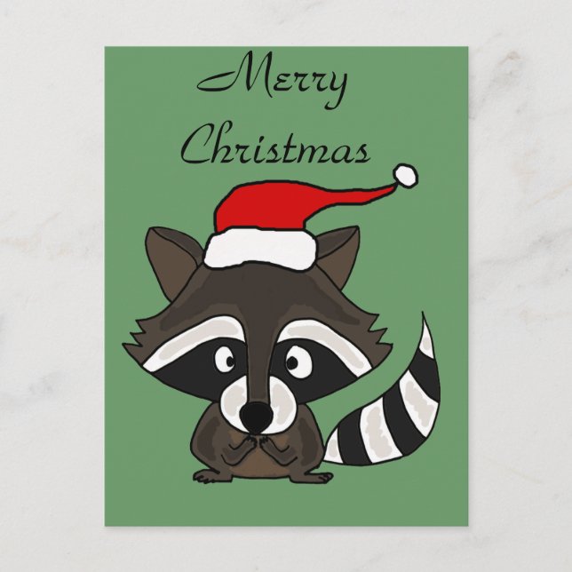 Cartes Pour Fêtes Annuelles Funny Raccoon in Santa Hat Christmas Art (Devant)