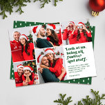 Cartes Pour Fêtes Annuelles Funny Regardez-nous 5 Collage photo Noël | Vert<br><div class="desc">Cette drôle de carte de vacances de cinq collages photo présente une typographie de style rétro lisant, "Regardez-nous, étant tous festifs et des trucs" en vert sur un arrière - plan blanc. Don ces chapeaux de Père Noël, des bois de rennes, des chandails moches, ou d'autres tenues et accessoires de...</div>