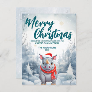 Cartes Pour Fêtes Annuelles Funny Rhino Merry Xmas arbre de neige Fête