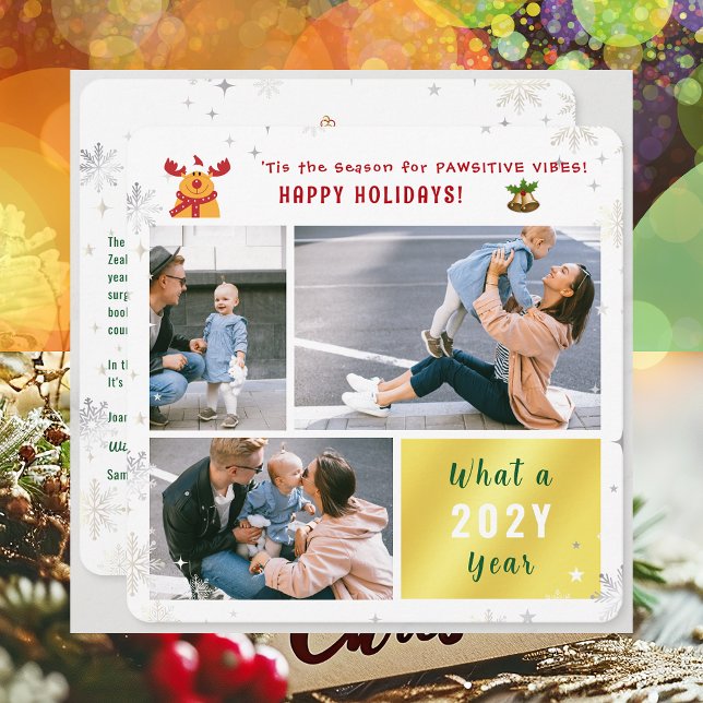 Cartes Pour Fêtes Annuelles Funny Rudolph Cute Joyeux Joyeux Vacances Élégant  (Cute Funny Rudolph Pawsitive Vibes Happy Holidays 'Tis the Season 3 Photos Golden What a Year Letter)
