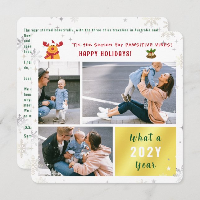 Cartes Pour Fêtes Annuelles Funny Rudolph mignon Joyeuses Vacances Élégantes 3 (Devant / Derrière)