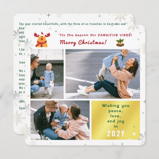 Cartes Pour Fêtes Annuelles Funny Rudolph Peace Love Joy Cute Elegant 3 Photos (Devant / Derrière)