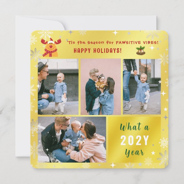 Cartes Pour Fêtes Annuelles Funny Rudolph Photo Collage Happy Holidays Golden (Devant)
