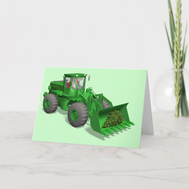Cartes Pour Fêtes Annuelles Funny Santa Claus aime les bulldozers (Devant)