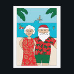 Cartes Pour Fêtes Annuelles Funny Santa Claus Beach Noël<br><div class="desc">Illustration amusante de Père Noël et de Mme Claus posant pour un selfie. Dans l'arrière - plan,  un trio de rennes profite de l'océan.</div>