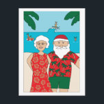 Cartes Pour Fêtes Annuelles Funny Santa Claus Beach Noël<br><div class="desc">Illustration amusante de Père Noël et de Mme Claus posant pour un selfie. Dans l'arrière - plan,  un trio de rennes profite de l'océan.</div>