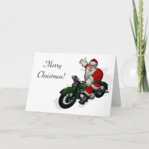 Cartes Pour Fêtes Annuelles Funny Santa Claus sur la moto Vintage verte