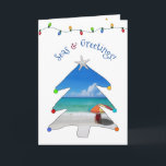 Cartes Pour Fêtes Annuelles Funny Seas and Greetings Photo Beach Christmas Hol<br><div class="desc">Wish them Seasons Greetings this holiday season with this funny and cute photo beach Christmas card with the greeting, "Seas & Greetings" in arched font featuring a white sandy beach, red beach umbrella, and seascape inside of a whimsical Christmas tree! Inside of the card features your photo, and the message,...</div>