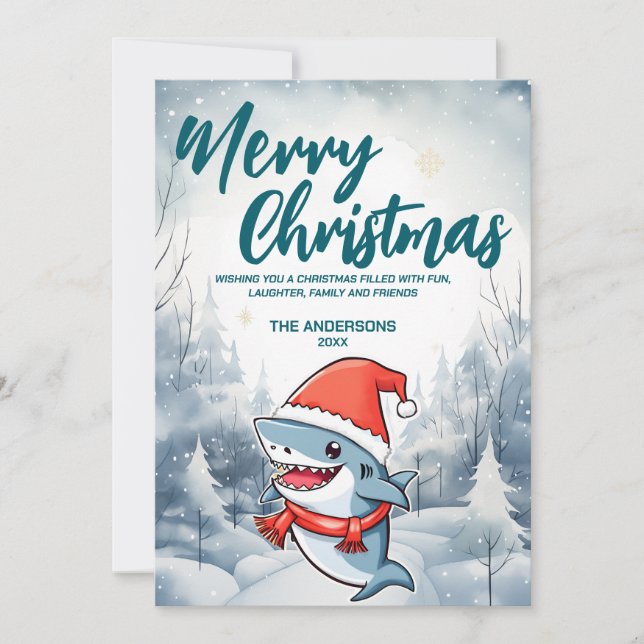 Cartes Pour Fêtes Annuelles Funny Shark Joyeux sapin neige Fête (Devant)