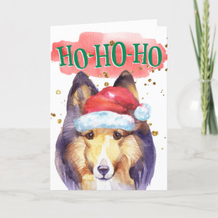 Cartes Pour Fêtes Annuelles Funny Sheltie dog chapeau de Noël joyeux jours fér