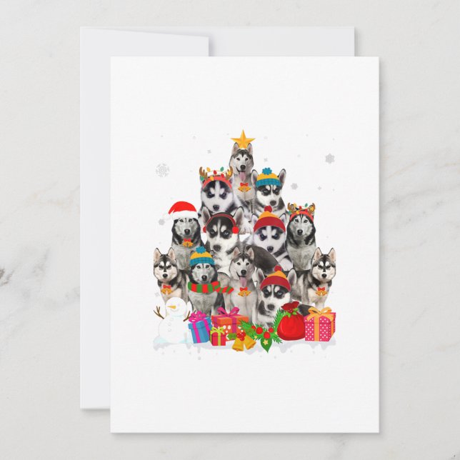 Cartes Pour Fêtes Annuelles Funny Sibérien Husky Noël Arbre Amoureux des chien (Devant)