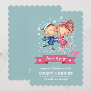 Cartes Pour Fêtes Annuelles Funny Sking Kids Custom Flat Christmas Card